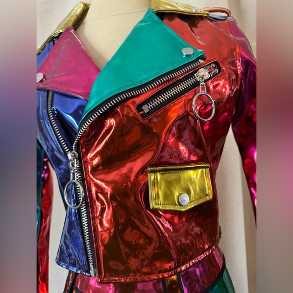 NWOT Club Exx by Dolls Kill Mirrored Color Block Moto Jacket, Sz M& Skirt Sz S - Picture 2 of 16